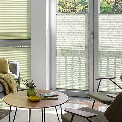 Wohnzimmer mit Plissee am Fenster
