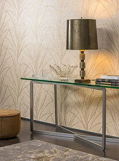 Elegante Tapete in Gold- und Beige-Tönen mit Gras-Muster